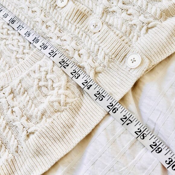 Talbots Cable Knit Fisherman Cardigan Sweater Size L Cream READ - Picture 11 of 14